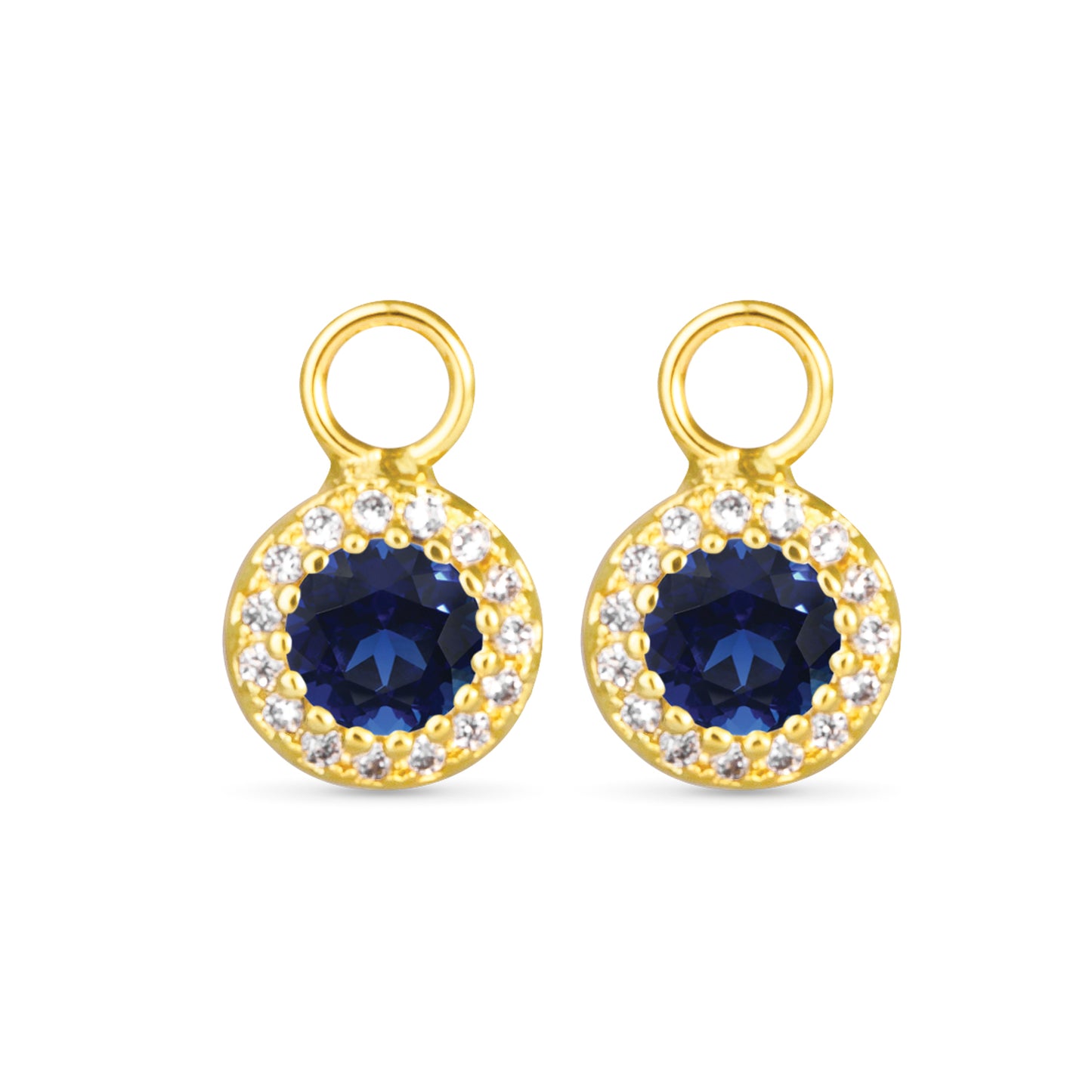 Blue CZ Halo Earring Charm Gold