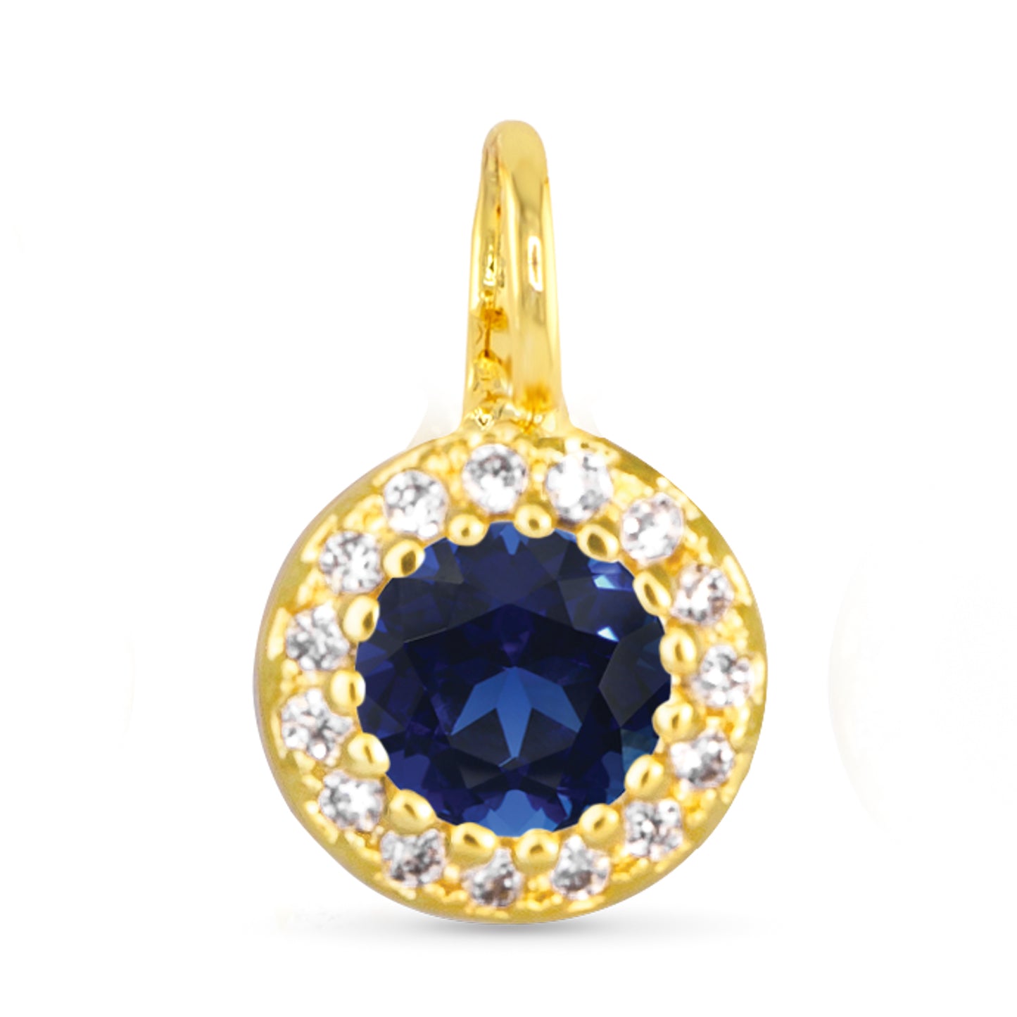 Blue CZ Halo Necklace Charm Gold