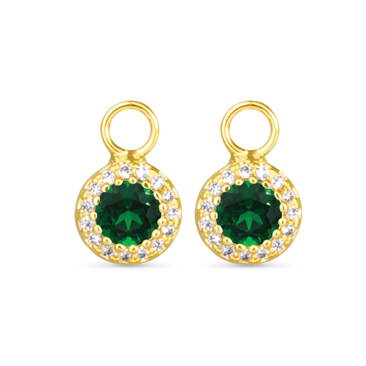 Green CZ Halo Earring Charm Gold