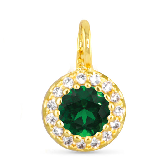 Green CZ Halo Necklace Charm Gold