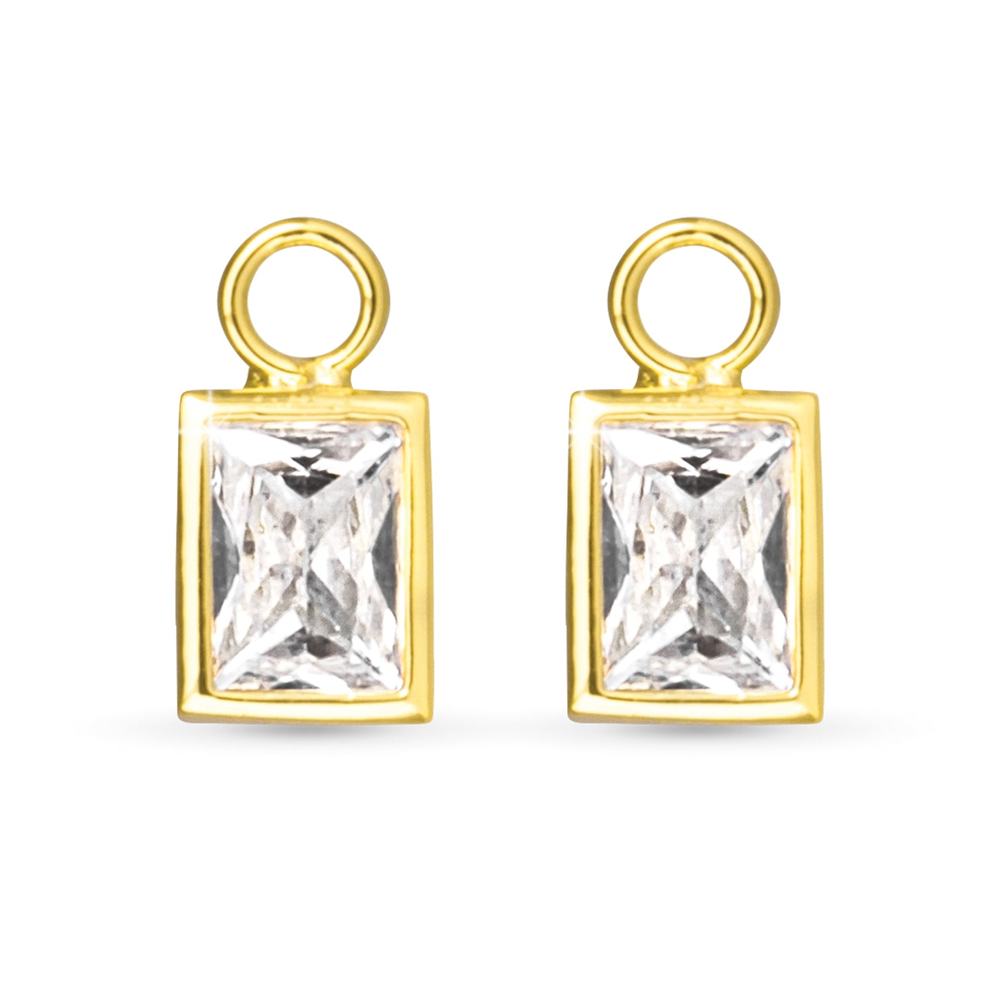 Clear Rectangle CZ Earring Charm Gold