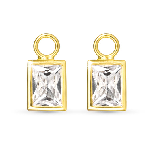 Clear Rectangle CZ Earring Charm Gold