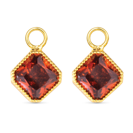 Burgundy Square CZ Earring Charm Gold