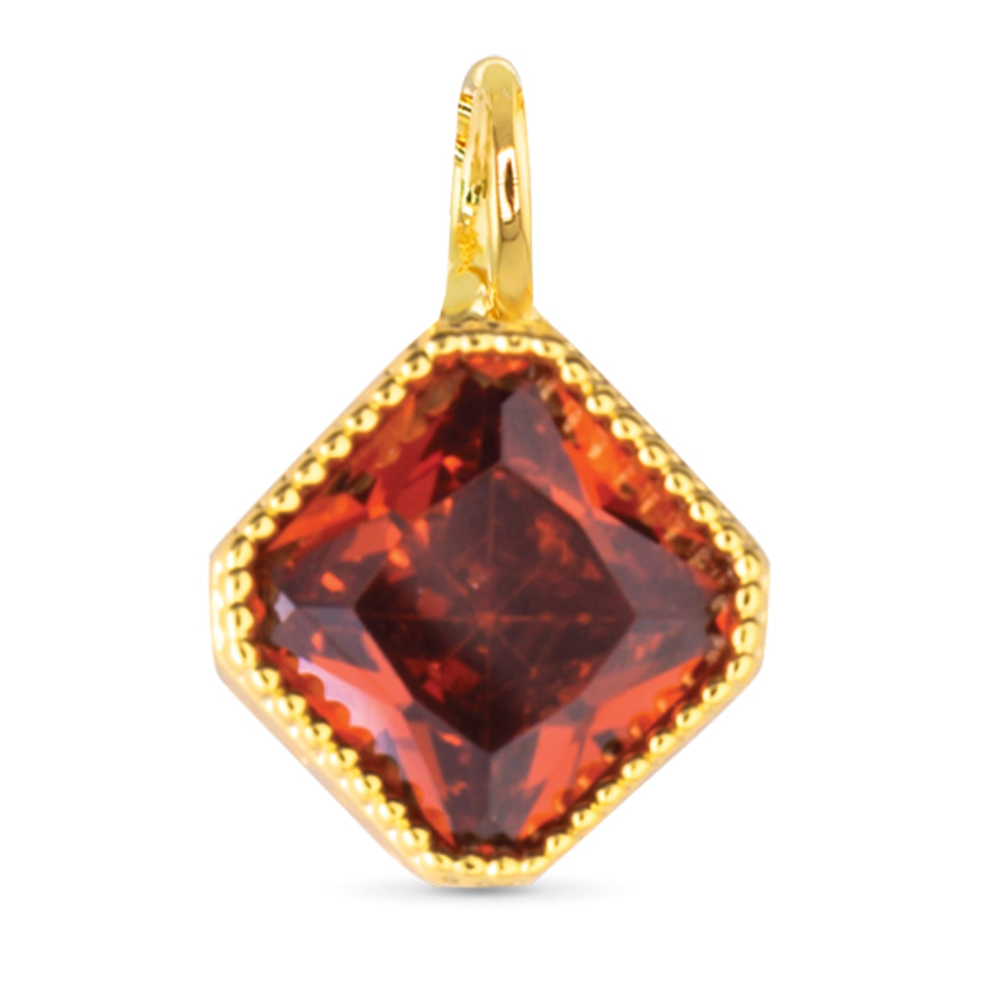 Burgundy Square CZ Necklace Charm Gold