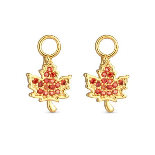 Orange CZ Maple Leaf Earring Charm Gold