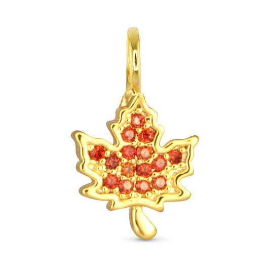 Orange CZ Maple Leaf Necklace Charm Gold