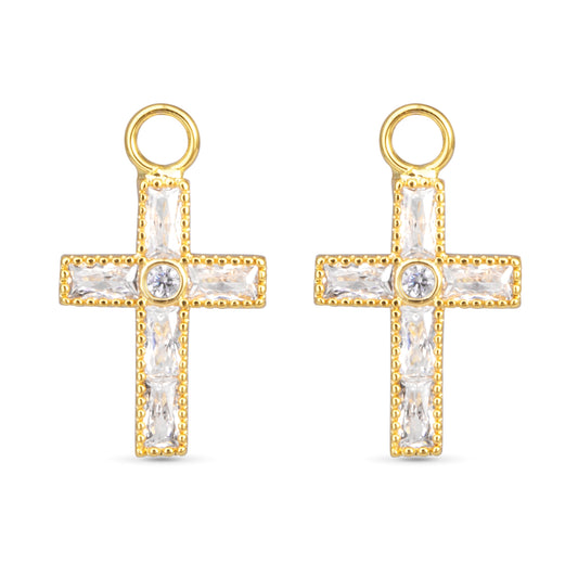 CZ Cross Earring Charm Gold