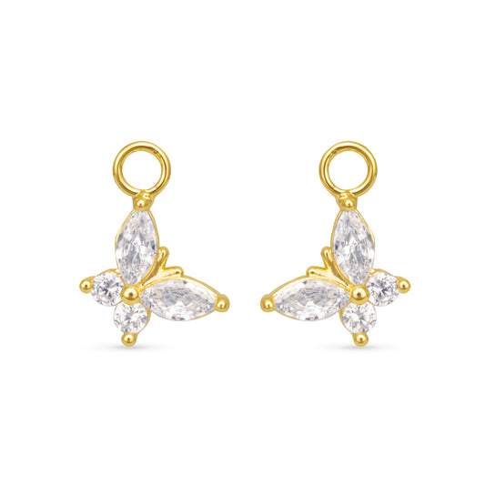 Butterfly clear cubic zirconia earring charm with a gold outline.