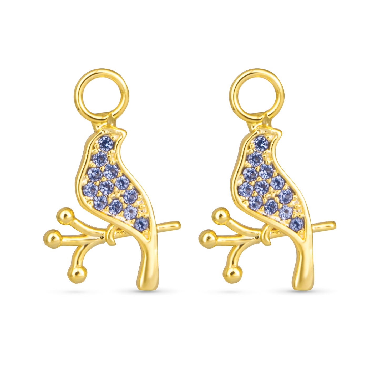 Blue CZ Bird Earring Charm Gold