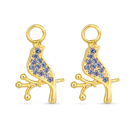 Blue CZ Bird Earring Charm Gold