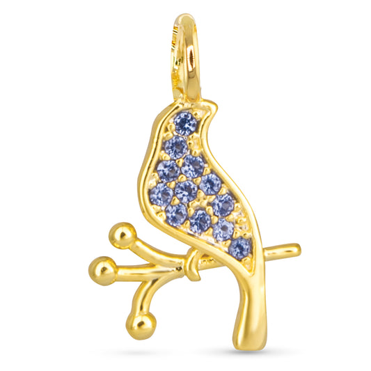 Blue CZ Bird Necklace Charm Gold