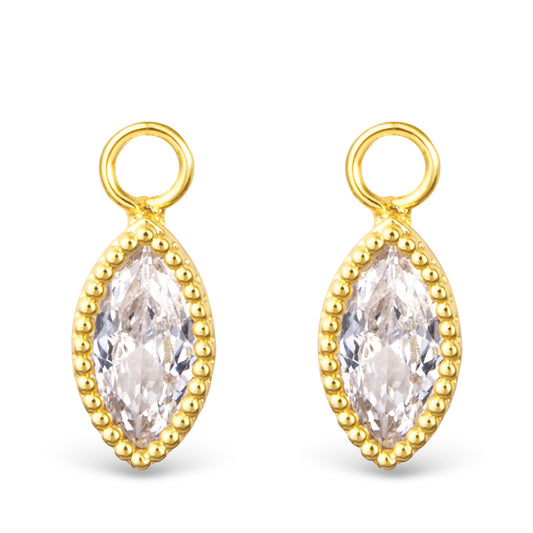 marquise clear cubic zirconia earring charms with a gold outline