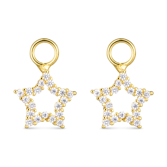 Star outline with cubic zirconia and gold beaded detail earring charm.