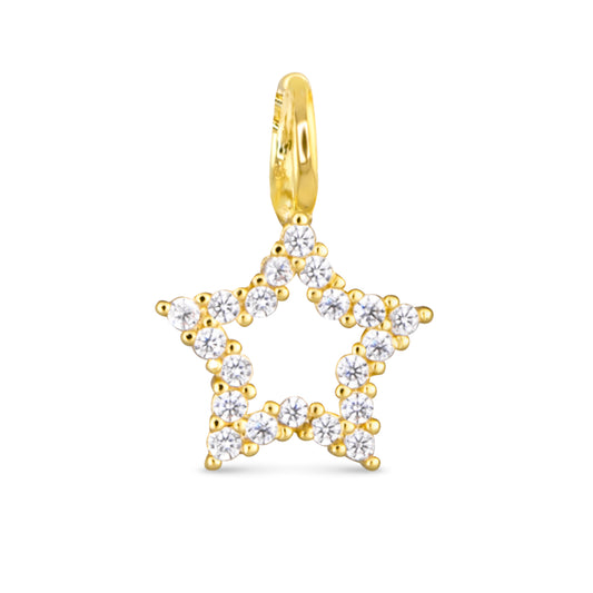 Star outline with cubic zirconia and gold beaded detail necklace charm.