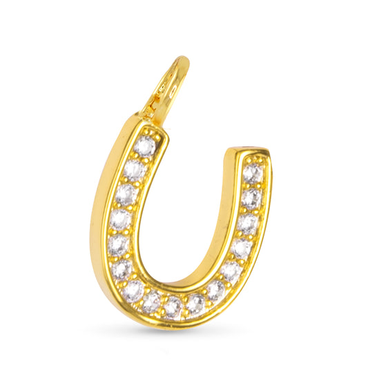 CZ Horseshoe Necklace Charm Gold