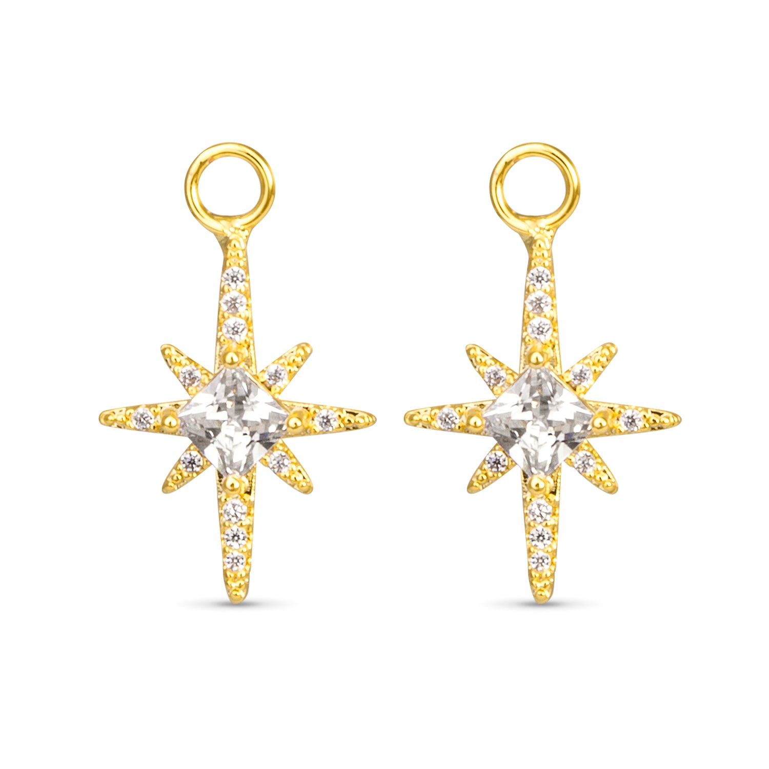 Cubic zirconia North Star earring charm with a gold outline 