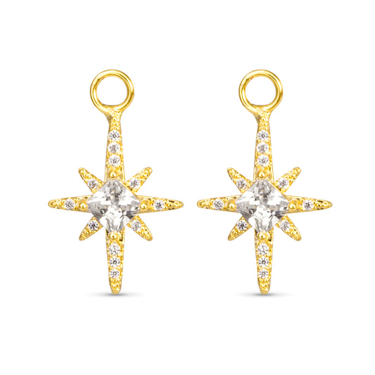 Cubic zirconia North Star earring charm with a gold outline