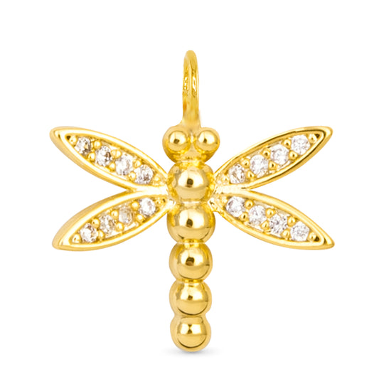 Dragonfly earring charm gold with so cubic zirconia detailing in the wings.