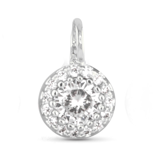 Clear CZ Halo Necklace Charm Silver