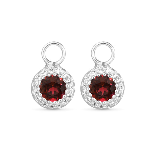 Red CZ Halo Earring Charm Silver