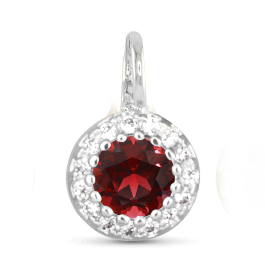 Red CZ Halo Necklace Charm Silver