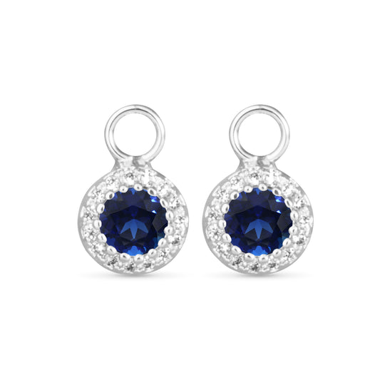 Blue CZ Halo Earring Charm Silver