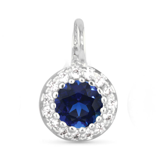 Blue CZ Halo Necklace Charm Silver