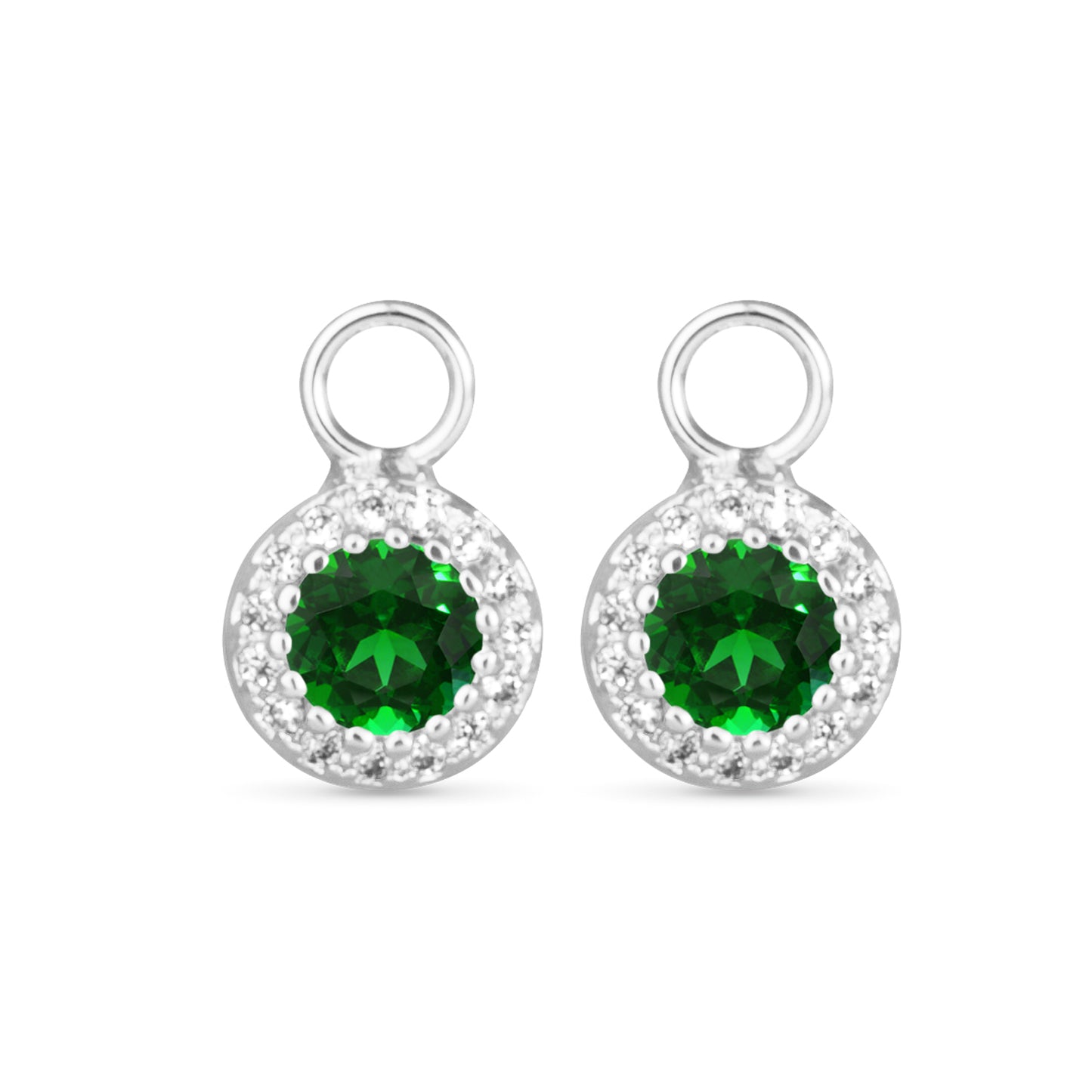 Green CZ Halo Earring Charm Silver