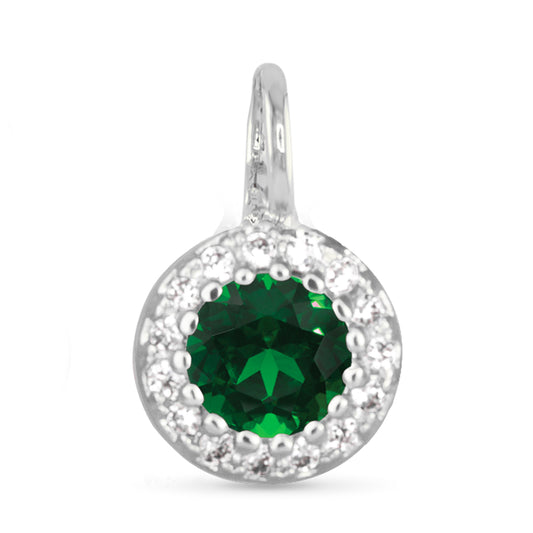 Green CZ Halo Necklace Charm Silver