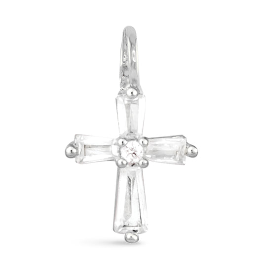 Silver necklace charm with crystal tapered cross
