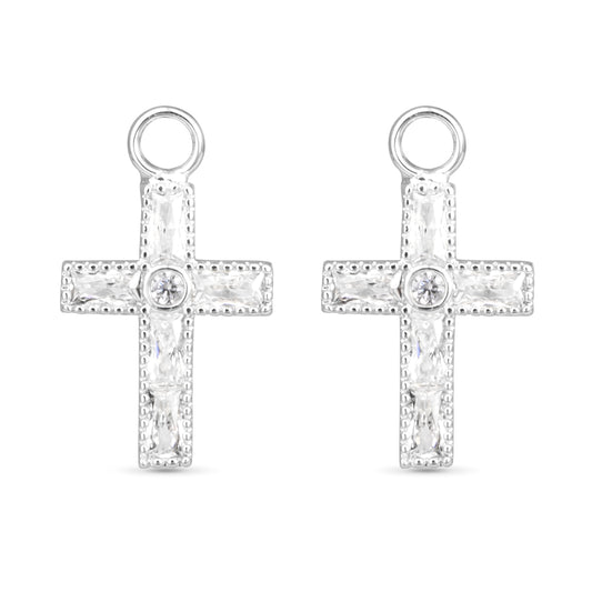 CZ Cross Earring Charm Silver