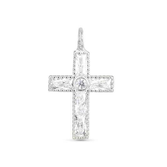 CZ Cross Necklace Charm Silver