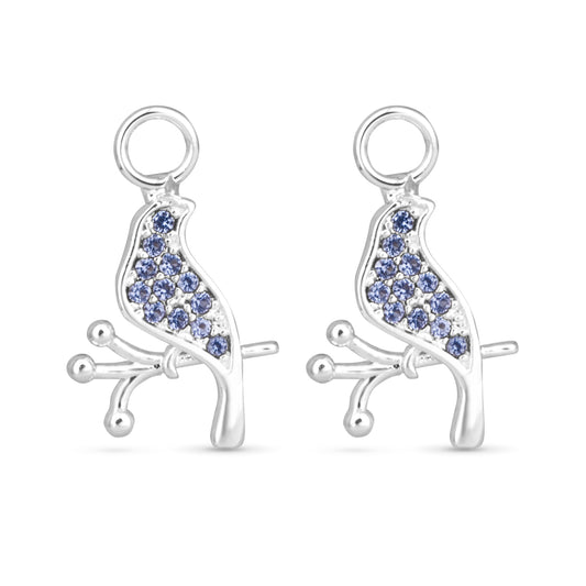 Blue CZ Bird Earring Charm Silver