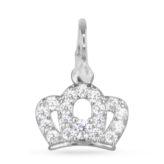 Silver necklace necklace charm with faux crystal crown pendant