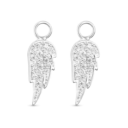 Silver angel earring charms wing shaped with faux crystal detailing