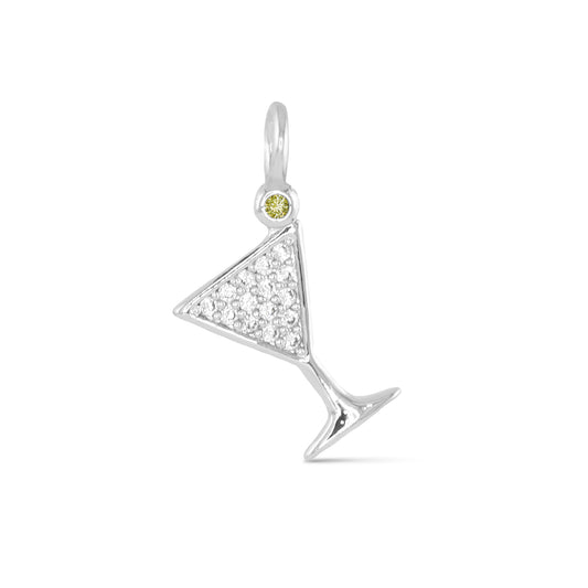 Silver martini necklace charm with faux crystal detailing