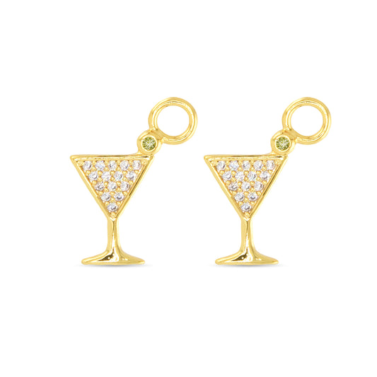 Gold martini earring charms with crystal detailing on the martinis