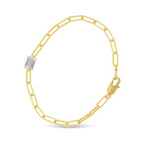 Gold Paperclip And Clear CZ Bracelet, 18K Gold Dipped, Lobster Clasp