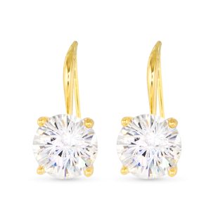 Gold Solitaire Drop Earring, 18K Gold Dipped, Silver Crystal