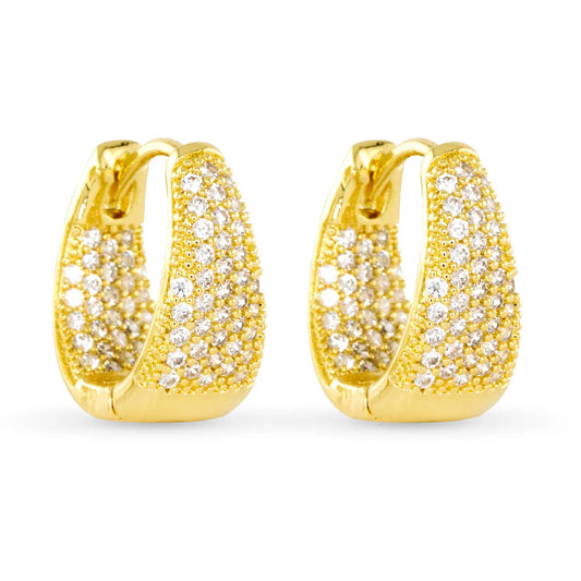 Thick Gold Hoop Earrings with Small Crystal Detailing