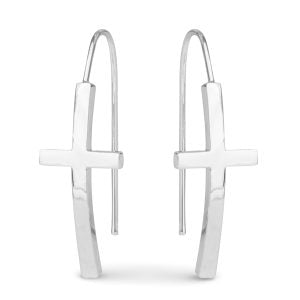 Silver dangle earrings with plain silver crosses