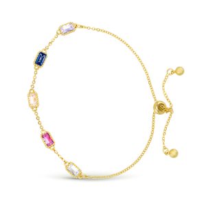 Gold/Multi Color CZ Station Bracelet, 18k Gold Dipped, Ball Clasp
