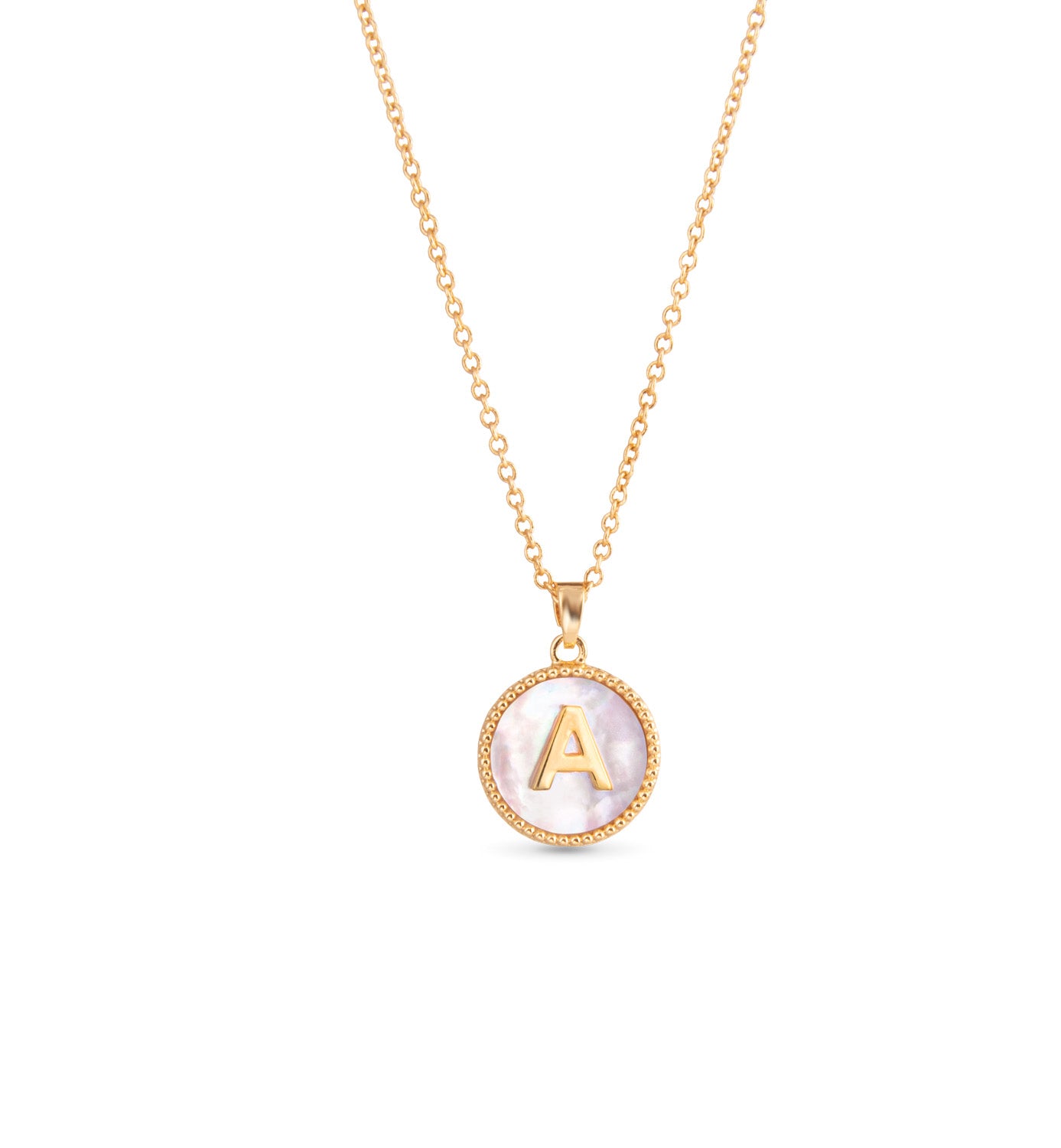 Gold Mother Of Pearl Initial Necklace