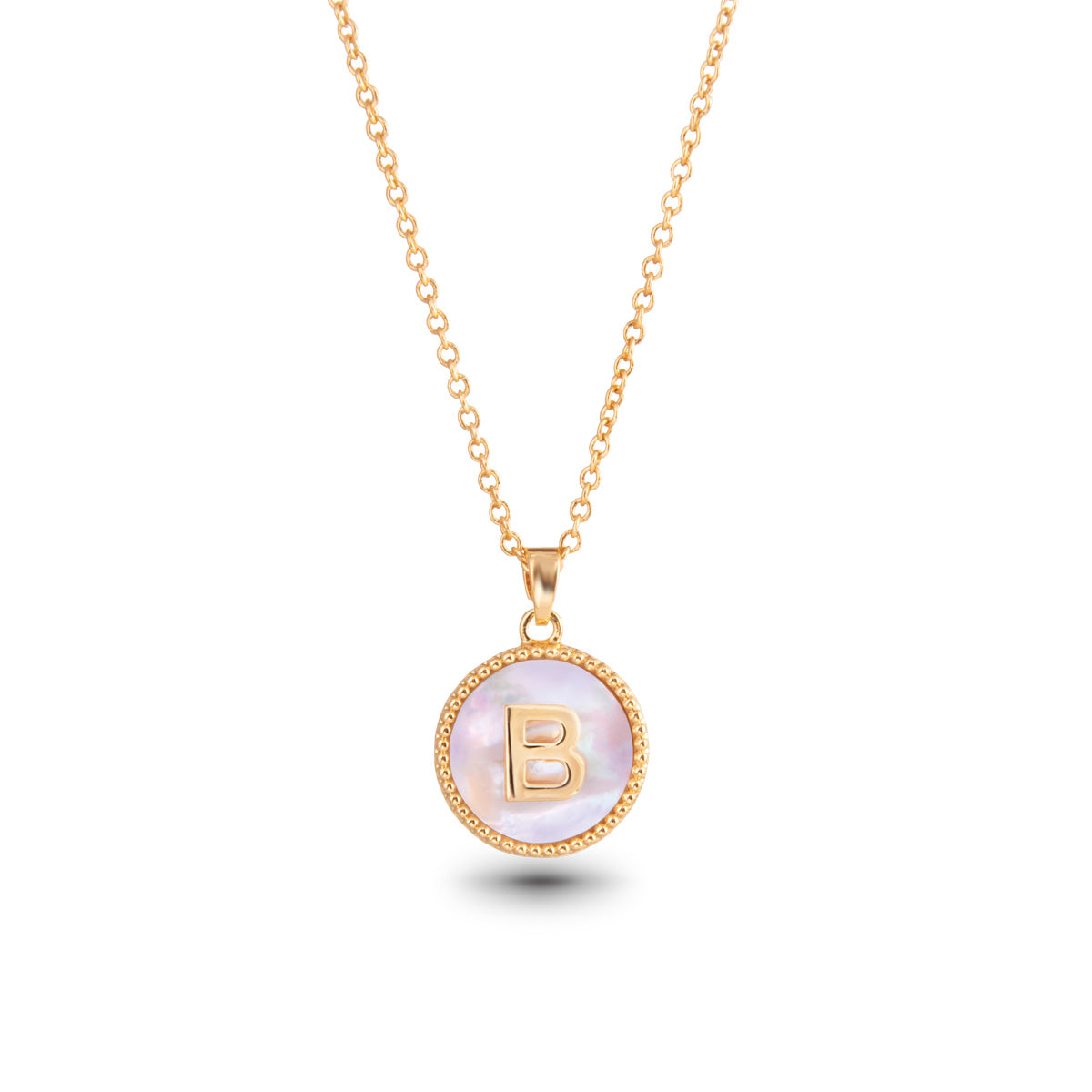 Gold Mother Of Pearl Initial Necklace