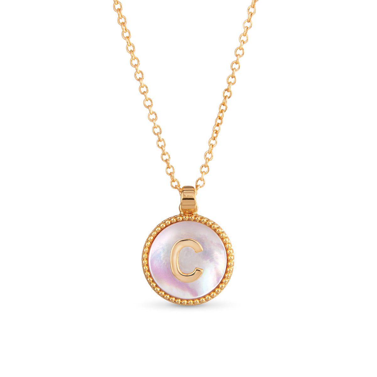 Gold Mother Of Pearl Initial Necklace