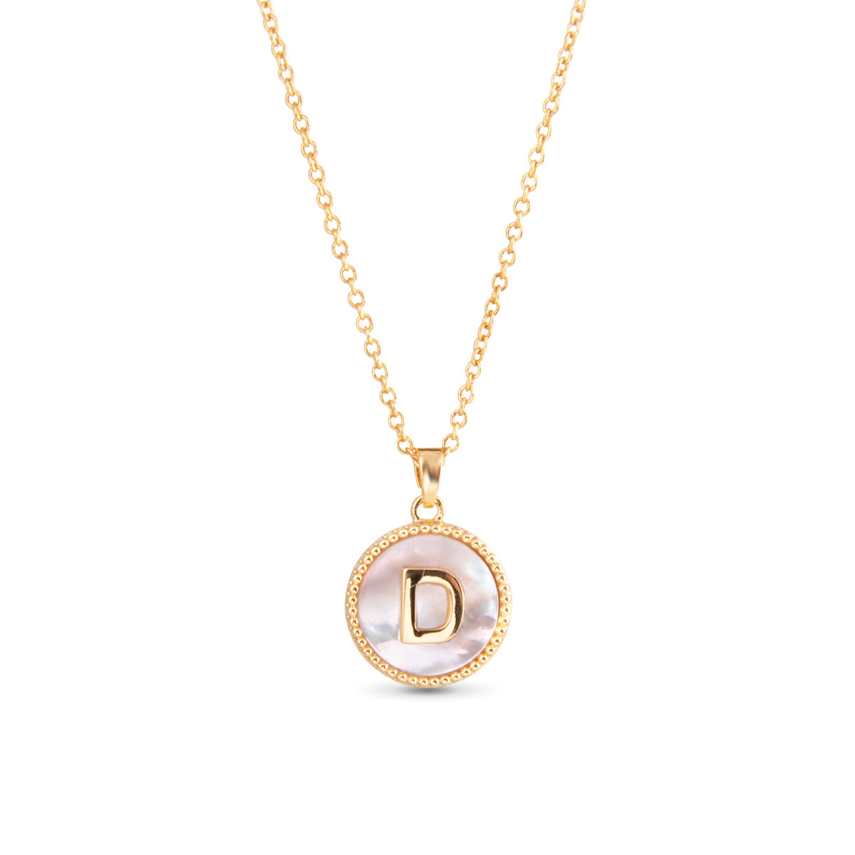 Gold Mother Of Pearl Initial Necklace