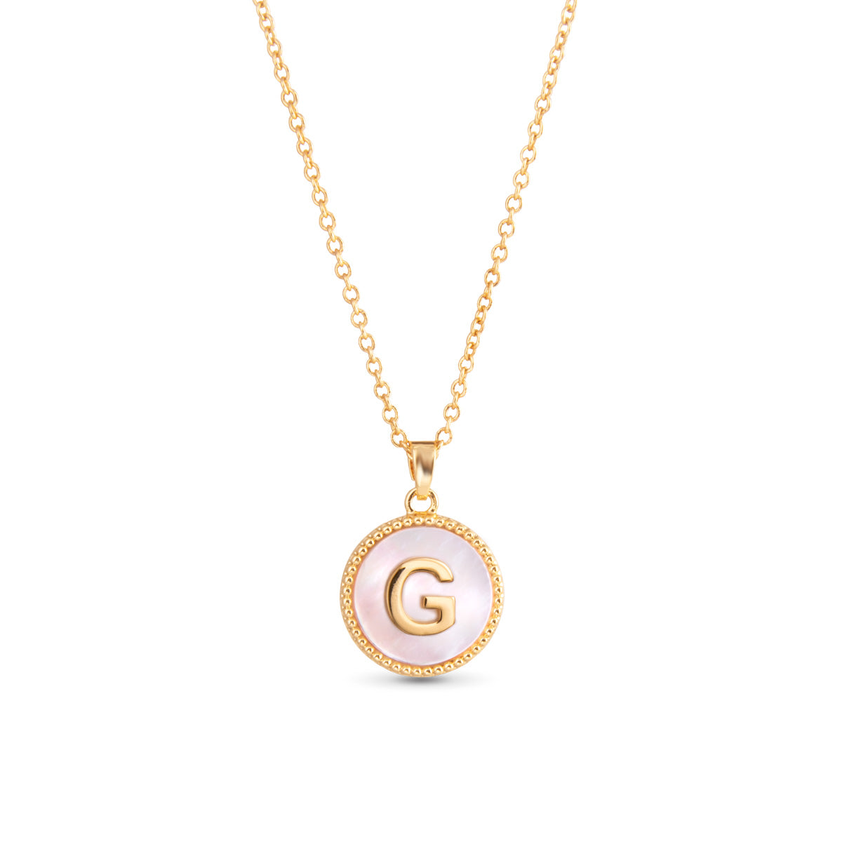 Gold Mother Of Pearl Initial Necklace