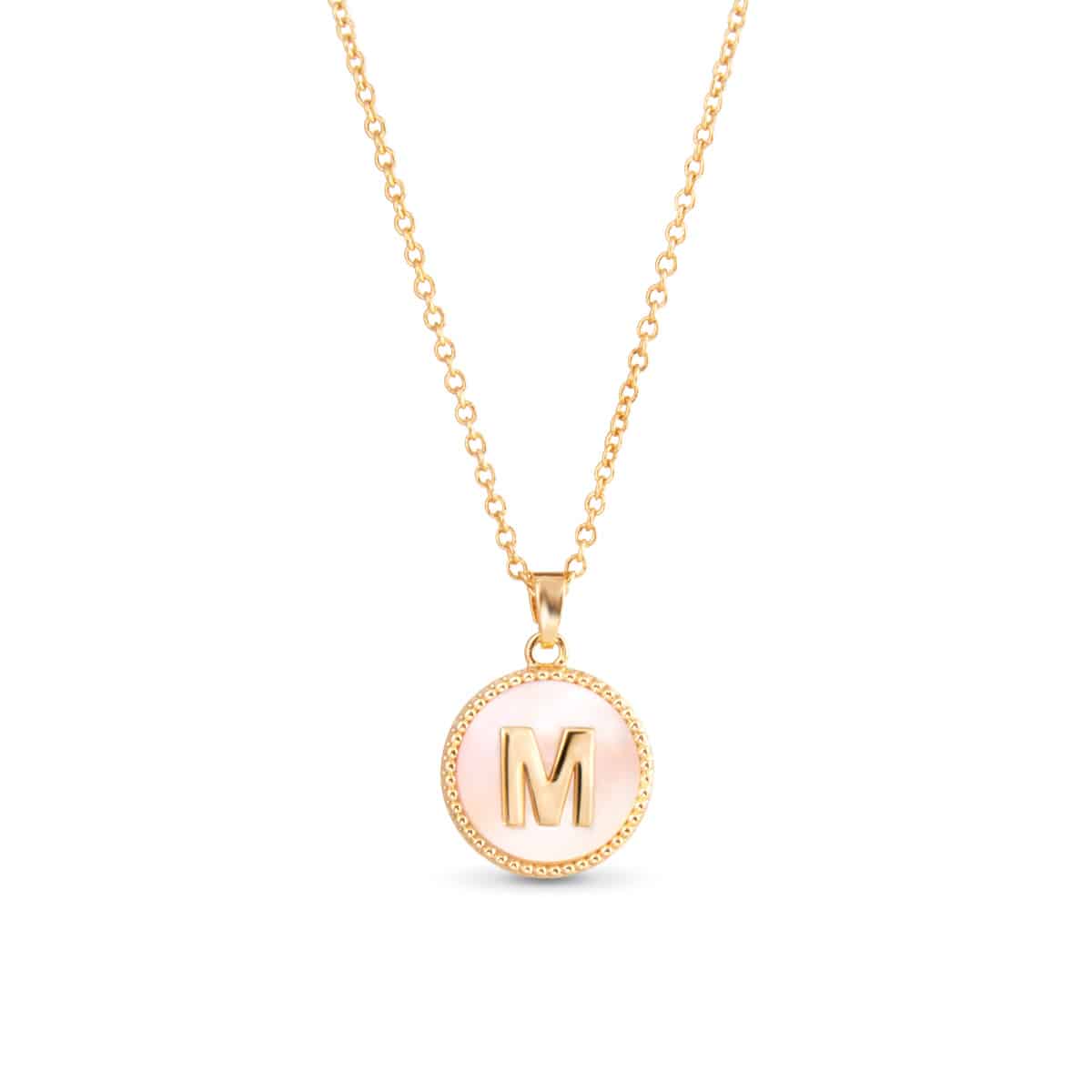 Gold Chain Necklace with Gold Mother of Pearl Initial "M" Pendant