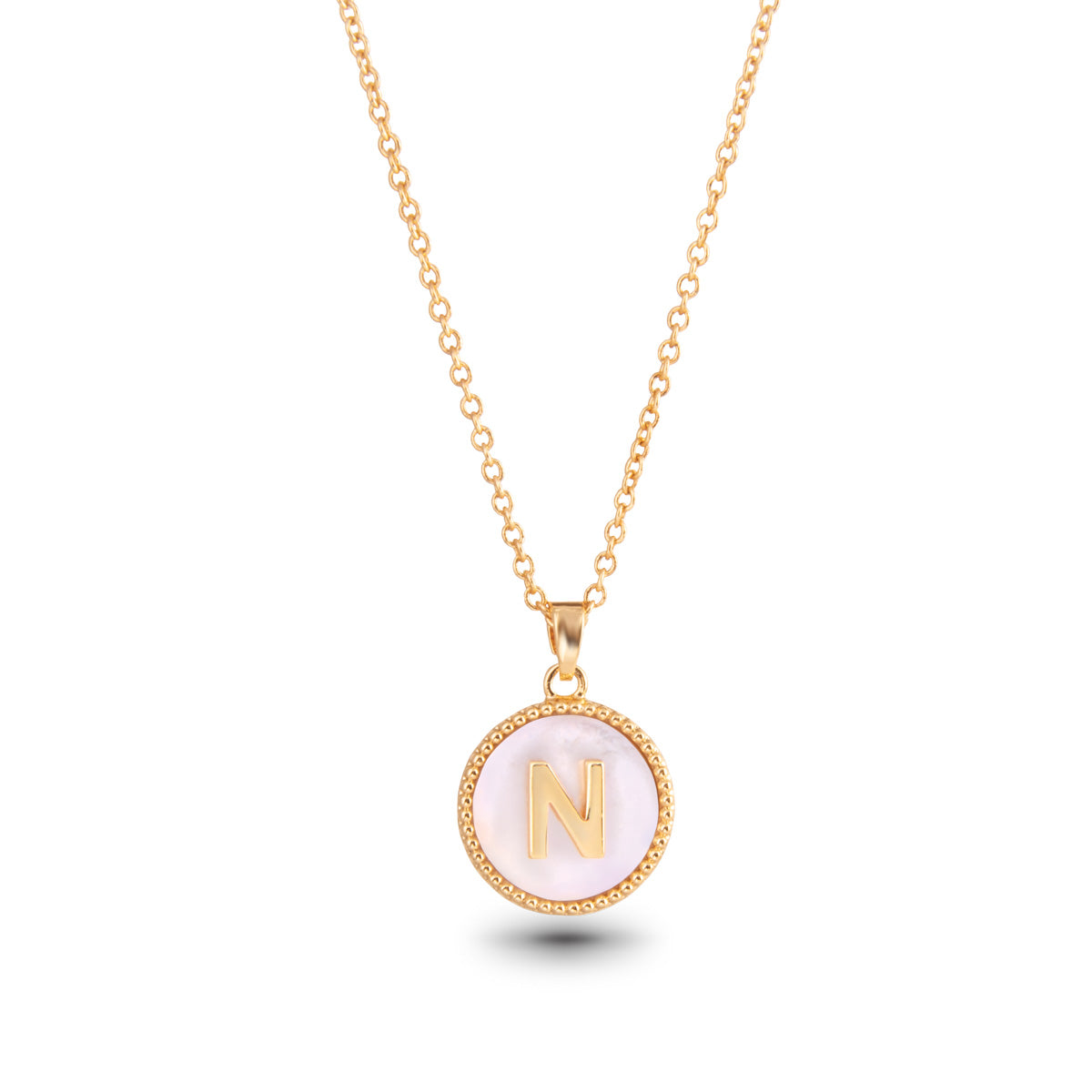 Gold Mother Of Pearl Initial Necklace