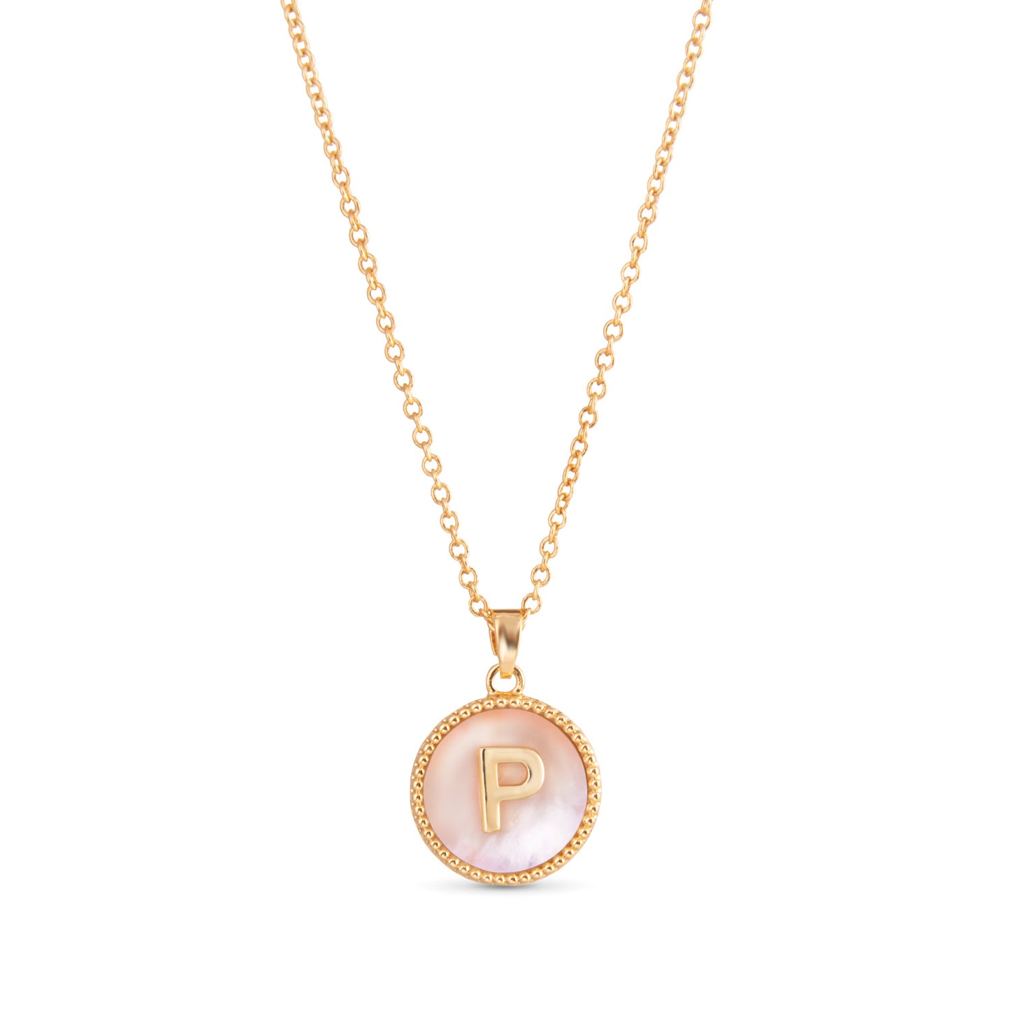 Gold Mother Of Pearl Initial Necklace